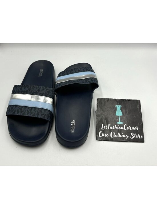 Michael Kors Men\'s Navy Silver EVA Brandy Metallic Striped Slides Size 11 3500 main image 6